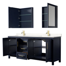 Load image into Gallery viewer, Wyndham Collection WCV252580DBLC2UNSMED Daria 80 Inch Double Bathroom Vanity in Dark Blue, Light-Vein Carrara Cultured Marble Countertop, Undermount Square Sinks, Medicine Cabinets