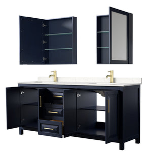 Wyndham Collection WCV252580DBLC2UNSMED Daria 80 Inch Double Bathroom Vanity in Dark Blue, Light-Vein Carrara Cultured Marble Countertop, Undermount Square Sinks, Medicine Cabinets