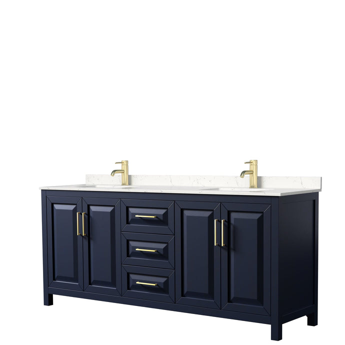 Wyndham Collection WCV252580DBLC2UNSMXX Daria 80 Inch Double Bathroom Vanity in Dark Blue, Light-Vein Carrara Cultured Marble Countertop, Undermount Square Sinks, No Mirror