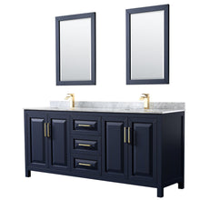 Load image into Gallery viewer, Wyndham Collection WCV252580DBLCMUNSM24 Daria 80 Inch Double Bathroom Vanity in Dark Blue, White Carrara Marble Countertop, Undermount Square Sinks, 24 Inch Mirrors