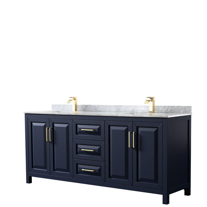 Wyndham Collection WCV252580DBLCMUNSMXX Daria 80 Inch Double Bathroom Vanity in Dark Blue, White Carrara Marble Countertop, Undermount Square Sinks, No Mirror