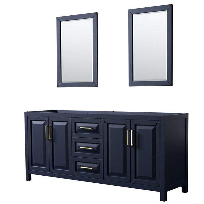 Wyndham Collection WCV252580DBLCXSXXM24 Daria 80 Inch Double Bathroom Vanity in Dark Blue, No Countertop, No Sink, 24 Inch Mirrors