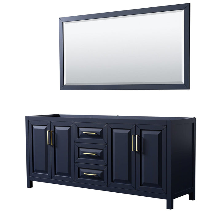 Wyndham Collection WCV252580DBLCXSXXM70 Daria 80 Inch Double Bathroom Vanity in Dark Blue, No Countertop, No Sink, 70 Inch Mirror