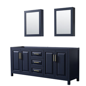 Wyndham Collection WCV252580DBLCXSXXMED Daria 80 Inch Double Bathroom Vanity in Dark Blue, No Countertop, No Sink, Medicine Cabinets