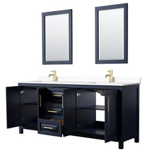 Load image into Gallery viewer, Wyndham Collection WCV252580DBLWCUNSM24 Daria 80 Inch Double Bathroom Vanity in Dark Blue, White Cultured Marble Countertop, Undermount Square Sinks, 24 Inch Mirrors