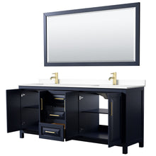 Load image into Gallery viewer, Wyndham Collection WCV252580DBLWCUNSM70 Daria 80 Inch Double Bathroom Vanity in Dark Blue, White Cultured Marble Countertop, Undermount Square Sinks, 70 Inch Mirror