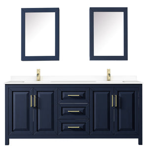 Wyndham Collection WCV252580DBLWCUNSMED Daria 80 Inch Double Bathroom Vanity in Dark Blue, White Cultured Marble Countertop, Undermount Square Sinks, Medicine Cabinets