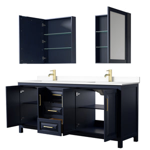 Wyndham Collection WCV252580DBLWCUNSMED Daria 80 Inch Double Bathroom Vanity in Dark Blue, White Cultured Marble Countertop, Undermount Square Sinks, Medicine Cabinets