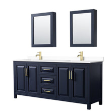 Load image into Gallery viewer, Wyndham Collection WCV252580DBLWCUNSMED Daria 80 Inch Double Bathroom Vanity in Dark Blue, White Cultured Marble Countertop, Undermount Square Sinks, Medicine Cabinets