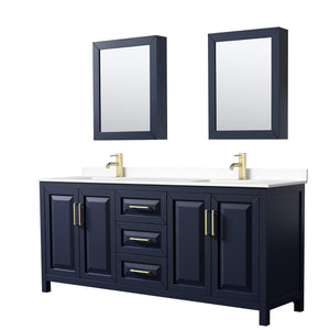 Wyndham Collection WCV252580DBLWCUNSMED Daria 80 Inch Double Bathroom Vanity in Dark Blue, White Cultured Marble Countertop, Undermount Square Sinks, Medicine Cabinets