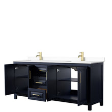 Load image into Gallery viewer, Wyndham Collection WCV252580DBLWCUNSMXX Daria 80 Inch Double Bathroom Vanity in Dark Blue, White Cultured Marble Countertop, Undermount Square Sinks, No Mirror