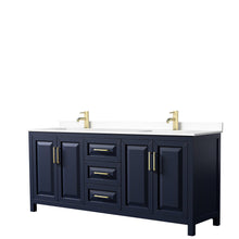 Load image into Gallery viewer, Wyndham Collection WCV252580DBLWCUNSMXX Daria 80 Inch Double Bathroom Vanity in Dark Blue, White Cultured Marble Countertop, Undermount Square Sinks, No Mirror