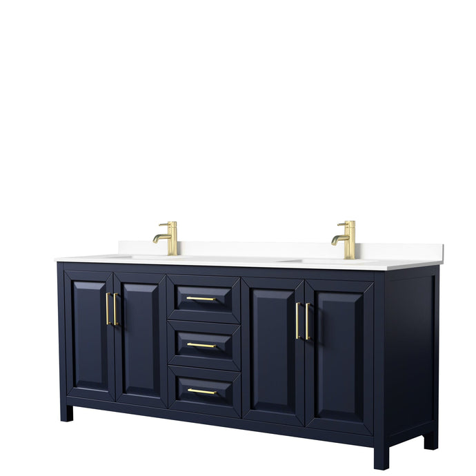 Wyndham Collection WCV252580DBLWCUNSMXX Daria 80 Inch Double Bathroom Vanity in Dark Blue, White Cultured Marble Countertop, Undermount Square Sinks, No Mirror