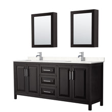 Load image into Gallery viewer, Wyndham Collection WCV252580DDEC2UNSMED Daria 80 Inch Double Bathroom Vanity in Dark Espresso, Light-Vein Carrara Cultured Marble Countertop, Undermount Square Sinks, Medicine Cabinets