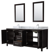 Load image into Gallery viewer, Wyndham Collection WCV252580DDECMUNSM24 Daria 80 Inch Double Bathroom Vanity in Dark Espresso, White Carrara Marble Countertop, Undermount Square Sinks, and 24 Inch Mirrors