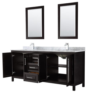 Wyndham Collection WCV252580DDECMUNSM24 Daria 80 Inch Double Bathroom Vanity in Dark Espresso, White Carrara Marble Countertop, Undermount Square Sinks, and 24 Inch Mirrors