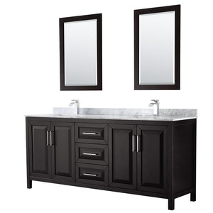 Wyndham Collection WCV252580DDECMUNSM24 Daria 80 Inch Double Bathroom Vanity in Dark Espresso, White Carrara Marble Countertop, Undermount Square Sinks, and 24 Inch Mirrors