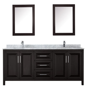 Wyndham Collection WCV252580DDECMUNSMED Daria 80 Inch Double Bathroom Vanity in Dark Espresso, White Carrara Marble Countertop, Undermount Square Sinks, and Medicine Cabinets