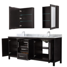 Load image into Gallery viewer, Wyndham Collection WCV252580DDECMUNSMED Daria 80 Inch Double Bathroom Vanity in Dark Espresso, White Carrara Marble Countertop, Undermount Square Sinks, and Medicine Cabinets