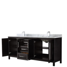 Load image into Gallery viewer, Wyndham Collection WCV252580DDECMUNSMXX Daria 80 Inch Double Bathroom Vanity in Dark Espresso, White Carrara Marble Countertop, Undermount Square Sinks, and No Mirror