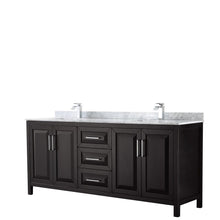 Load image into Gallery viewer, Wyndham Collection WCV252580DDECMUNSMXX Daria 80 Inch Double Bathroom Vanity in Dark Espresso, White Carrara Marble Countertop, Undermount Square Sinks, and No Mirror