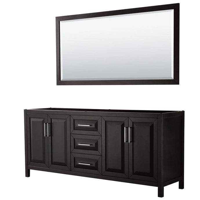 Wyndham Collection WCV252580DDECXSXXM70 Daria 80 Inch Double Bathroom Vanity in Dark Espresso, No Countertop, No Sink, and 70 Inch Mirror
