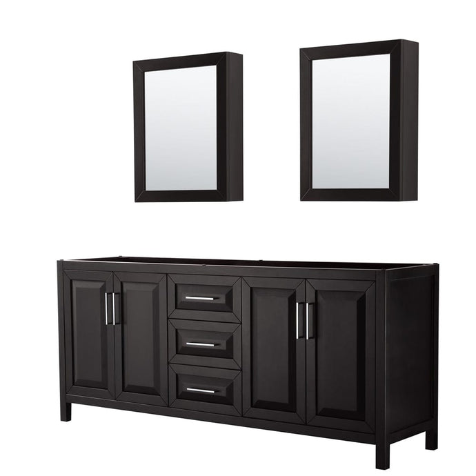 Wyndham Collection WCV252580DDECXSXXMED Daria 80 Inch Double Bathroom Vanity in Dark Espresso, No Countertop, No Sink, and Medicine Cabinets