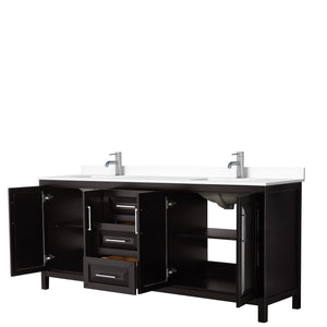 Wyndham Collection WCV252580DDEWCUNSMXX Daria 80 Inch Double Bathroom Vanity in Dark Espresso, White Cultured Marble Countertop, Undermount Square Sinks, No Mirror