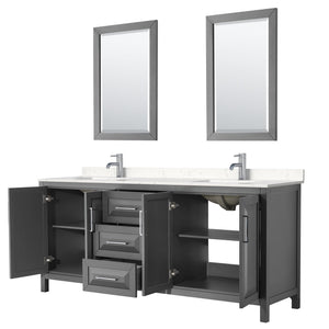 Wyndham Collection WCV252580DKGC2UNSM24 Daria 80 Inch Double Bathroom Vanity in Dark Gray, Light-Vein Carrara Cultured Marble Countertop, Undermount Square Sinks, 24 Inch Mirrors