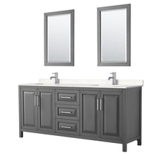 Load image into Gallery viewer, Wyndham Collection WCV252580DKGC2UNSM24 Daria 80 Inch Double Bathroom Vanity in Dark Gray, Light-Vein Carrara Cultured Marble Countertop, Undermount Square Sinks, 24 Inch Mirrors