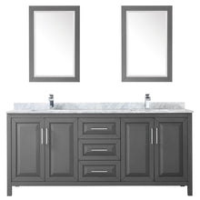Load image into Gallery viewer, Wyndham Collection WCV252580DKGCMUNSM24 Daria 80 Inch Double Bathroom Vanity in Dark Gray, White Carrara Marble Countertop, Undermount Square Sinks, and 24 Inch Mirrors