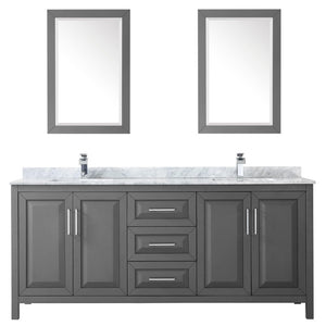 Wyndham Collection WCV252580DKGCMUNSM24 Daria 80 Inch Double Bathroom Vanity in Dark Gray, White Carrara Marble Countertop, Undermount Square Sinks, and 24 Inch Mirrors