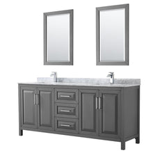 Load image into Gallery viewer, Wyndham Collection WCV252580DKGCMUNSM24 Daria 80 Inch Double Bathroom Vanity in Dark Gray, White Carrara Marble Countertop, Undermount Square Sinks, and 24 Inch Mirrors