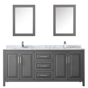 Wyndham Collection WCV252580DKGCMUNSMED Daria 80 Inch Double Bathroom Vanity in Dark Gray, White Carrara Marble Countertop, Undermount Square Sinks, and Medicine Cabinets