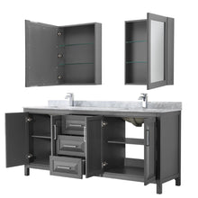 Load image into Gallery viewer, Wyndham Collection WCV252580DKGCMUNSMED Daria 80 Inch Double Bathroom Vanity in Dark Gray, White Carrara Marble Countertop, Undermount Square Sinks, and Medicine Cabinets