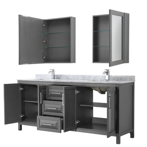 Wyndham Collection WCV252580DKGCMUNSMED Daria 80 Inch Double Bathroom Vanity in Dark Gray, White Carrara Marble Countertop, Undermount Square Sinks, and Medicine Cabinets