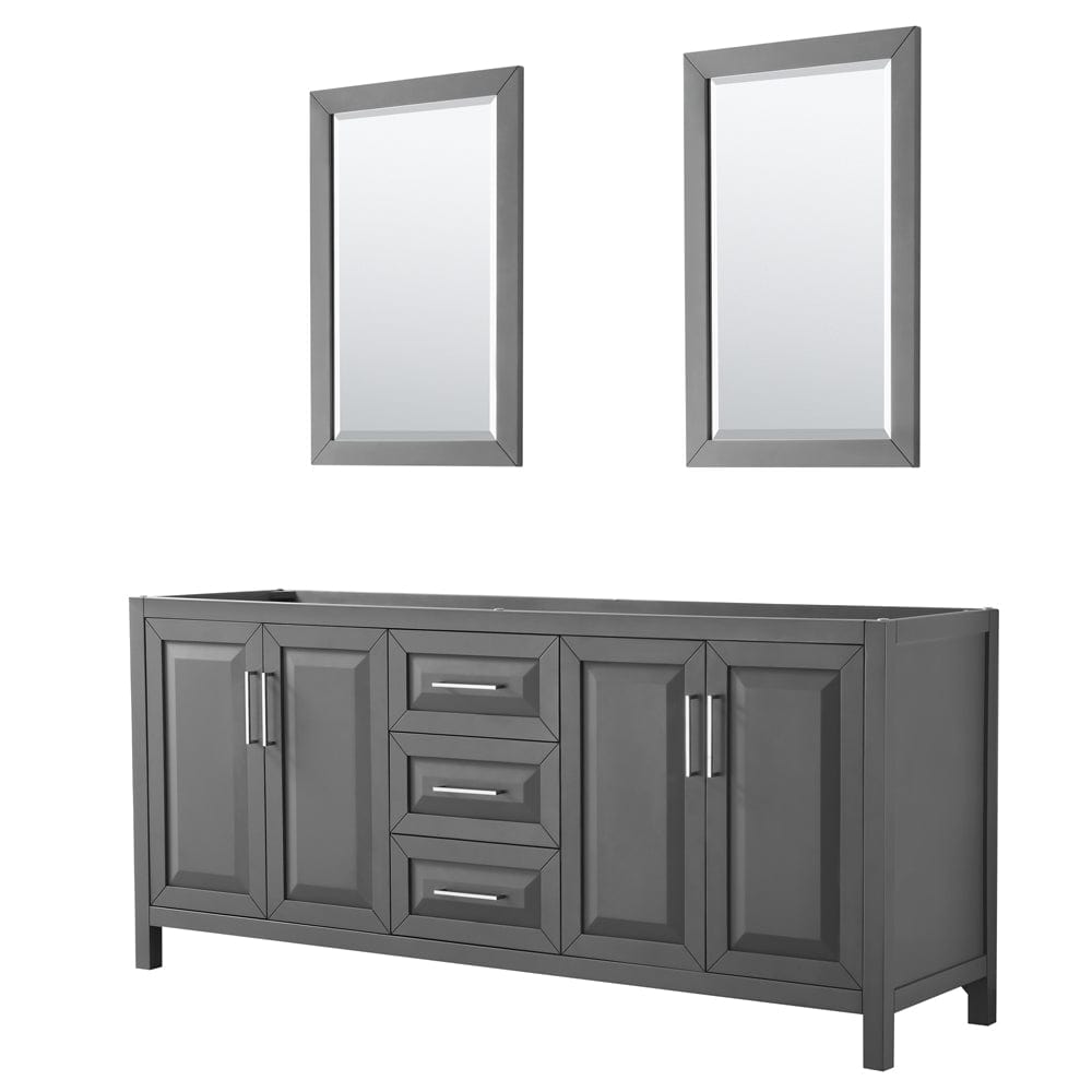 Wyndham Collection WCV252580DKGCXSXXM24 Daria 80 Inch Double Bathroom Vanity in Dark Gray, No Countertop, No Sink, and 24 Inch Mirrors