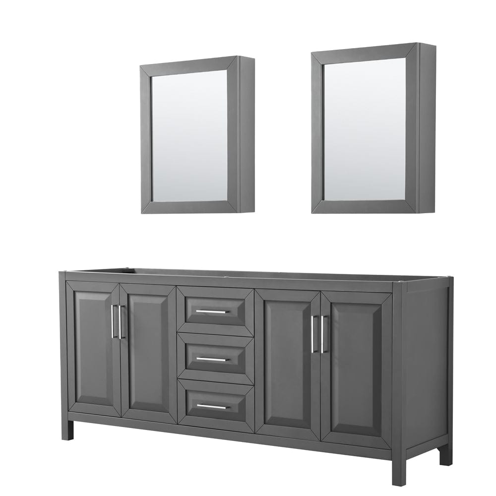 Wyndham Collection WCV252580DKGCXSXXMED Daria 80 Inch Double Bathroom Vanity in Dark Gray, No Countertop, No Sink, and Medicine Cabinets