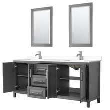 Load image into Gallery viewer, Wyndham Collection WCV252580DKGWCUNSM24 Daria 80 Inch Double Bathroom Vanity in Dark Gray, White Cultured Marble Countertop, Undermount Square Sinks, 24 Inch Mirrors