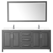 Load image into Gallery viewer, Wyndham Collection WCV252580DKGWCUNSM70 Daria 80 Inch Double Bathroom Vanity in Dark Gray, White Cultured Marble Countertop, Undermount Square Sinks, 70 Inch Mirror