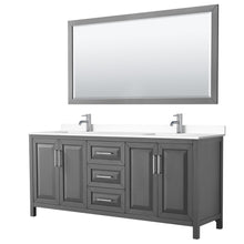 Load image into Gallery viewer, Wyndham Collection WCV252580DKGWCUNSM70 Daria 80 Inch Double Bathroom Vanity in Dark Gray, White Cultured Marble Countertop, Undermount Square Sinks, 70 Inch Mirror