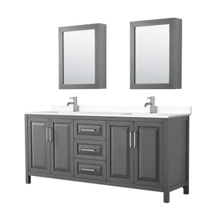 Wyndham Collection WCV252580DKGWCUNSMED Daria 80 Inch Double Bathroom Vanity in Dark Gray, White Cultured Marble Countertop, Undermount Square Sinks, Medicine Cabinets