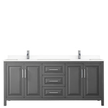 Load image into Gallery viewer, Wyndham Collection WCV252580DKGWCUNSMXX Daria 80 Inch Double Bathroom Vanity in Dark Gray, White Cultured Marble Countertop, Undermount Square Sinks, No Mirror