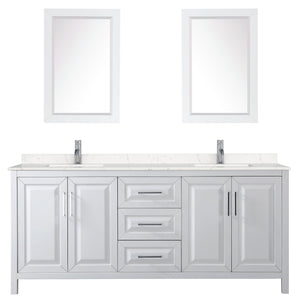 Wyndham Collection WCV252580DWHC2UNSM24 Daria 80 Inch Double Bathroom Vanity in White, Light-Vein Carrara Cultured Marble Countertop, Undermount Square Sinks, 24 Inch Mirrors