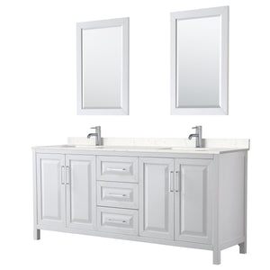 Wyndham Collection WCV252580DWHC2UNSM24 Daria 80 Inch Double Bathroom Vanity in White, Light-Vein Carrara Cultured Marble Countertop, Undermount Square Sinks, 24 Inch Mirrors