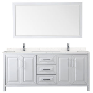 Wyndham Collection WCV252580DWHC2UNSM70 Daria 80 Inch Double Bathroom Vanity in White, Light-Vein Carrara Cultured Marble Countertop, Undermount Square Sinks, 70 Inch Mirror