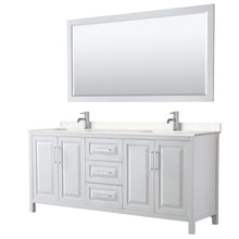 Load image into Gallery viewer, Wyndham Collection WCV252580DWHC2UNSM70 Daria 80 Inch Double Bathroom Vanity in White, Light-Vein Carrara Cultured Marble Countertop, Undermount Square Sinks, 70 Inch Mirror