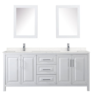 Wyndham Collection WCV252580DWHC2UNSMED Daria 80 Inch Double Bathroom Vanity in White, Light-Vein Carrara Cultured Marble Countertop, Undermount Square Sinks, Medicine Cabinets