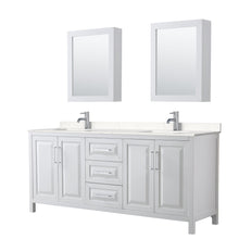 Load image into Gallery viewer, Wyndham Collection WCV252580DWHC2UNSMED Daria 80 Inch Double Bathroom Vanity in White, Light-Vein Carrara Cultured Marble Countertop, Undermount Square Sinks, Medicine Cabinets