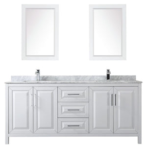 Wyndham Collection WCV252580DWHCMUNSM24 Daria 80 Inch Double Bathroom Vanity in White, White Carrara Marble Countertop, Undermount Square Sinks, and 24 Inch Mirrors